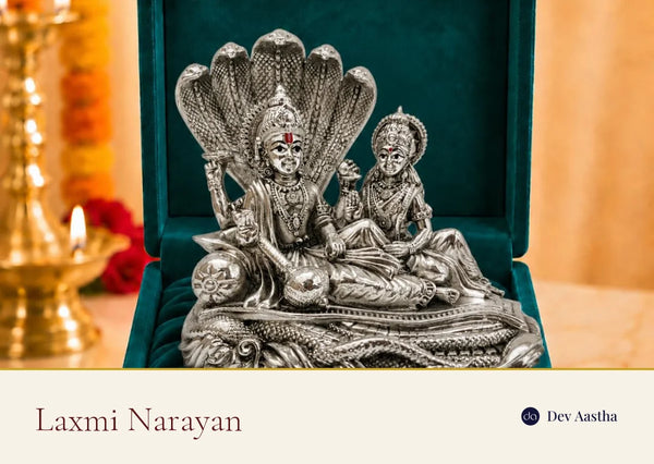 Silver-plated Laxmi Narayan Vishnu Lakshmi idol