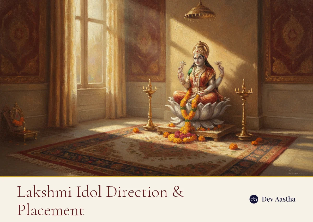 Lakshmi idol direction and placement Vastu guide, seated Lakshmi in a pooja room north-east corner