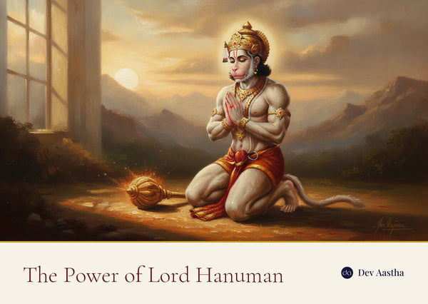 The Power of Lord Hanuman, kneeling in devotion with his mace