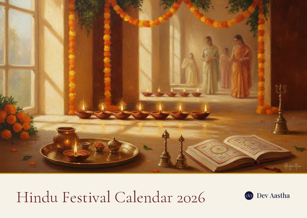 Hindu festival and vrat calendar 2026 with a silver-plated Lakshmi Ganesh idol set for Diwali