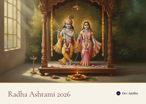 Silver Radha Krishna idol decorated with lotus for Radha Ashtami 2026