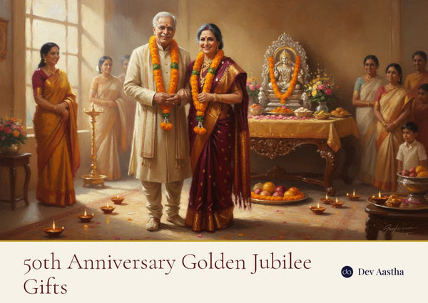 50th wedding anniversary golden jubilee gifts, an elderly Indian couple celebrating