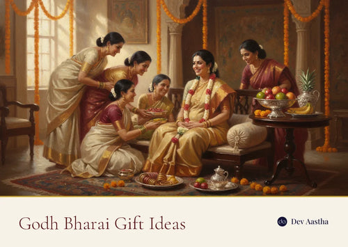 Godh bharai baby shower celebration with the mother-to-be receiving gifts and blessings from family