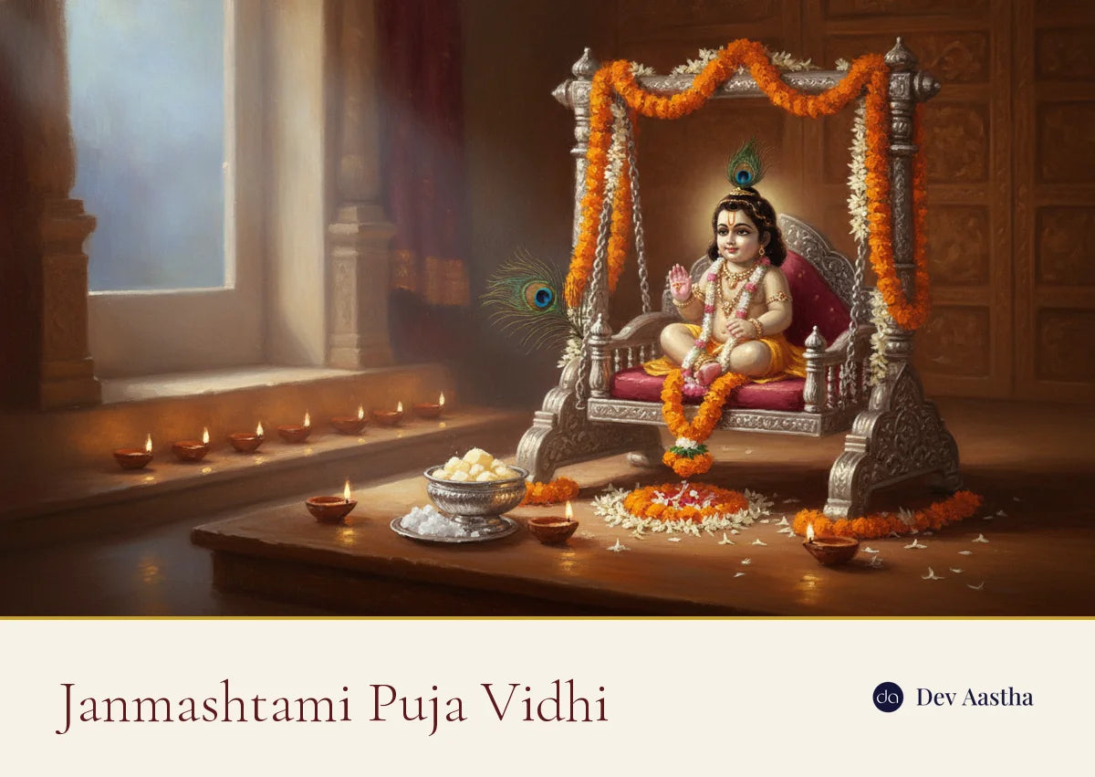 Baby Krishna Laddu Gopal in a silver jhula for Janmashtami puja