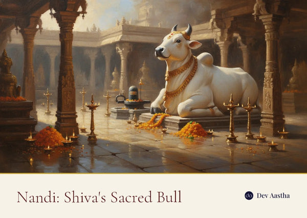 Nandi, the sacred bull of Lord Shiva, seated before the lingam at dawn