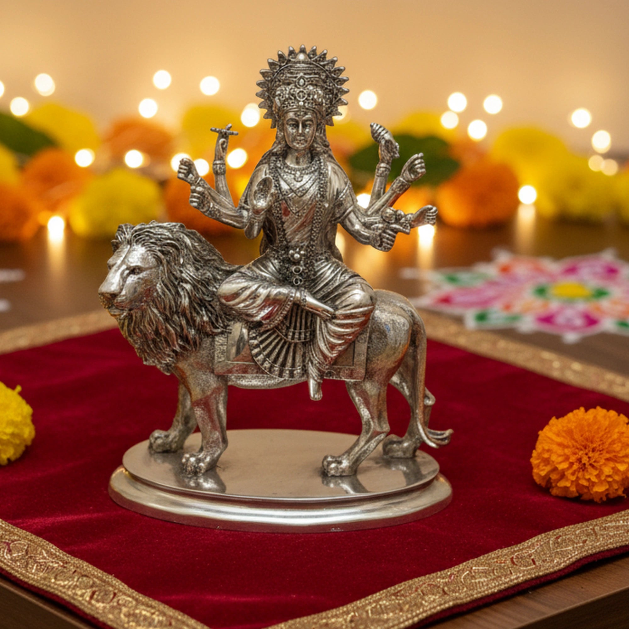 Maa Durga Silver-Plated Idol