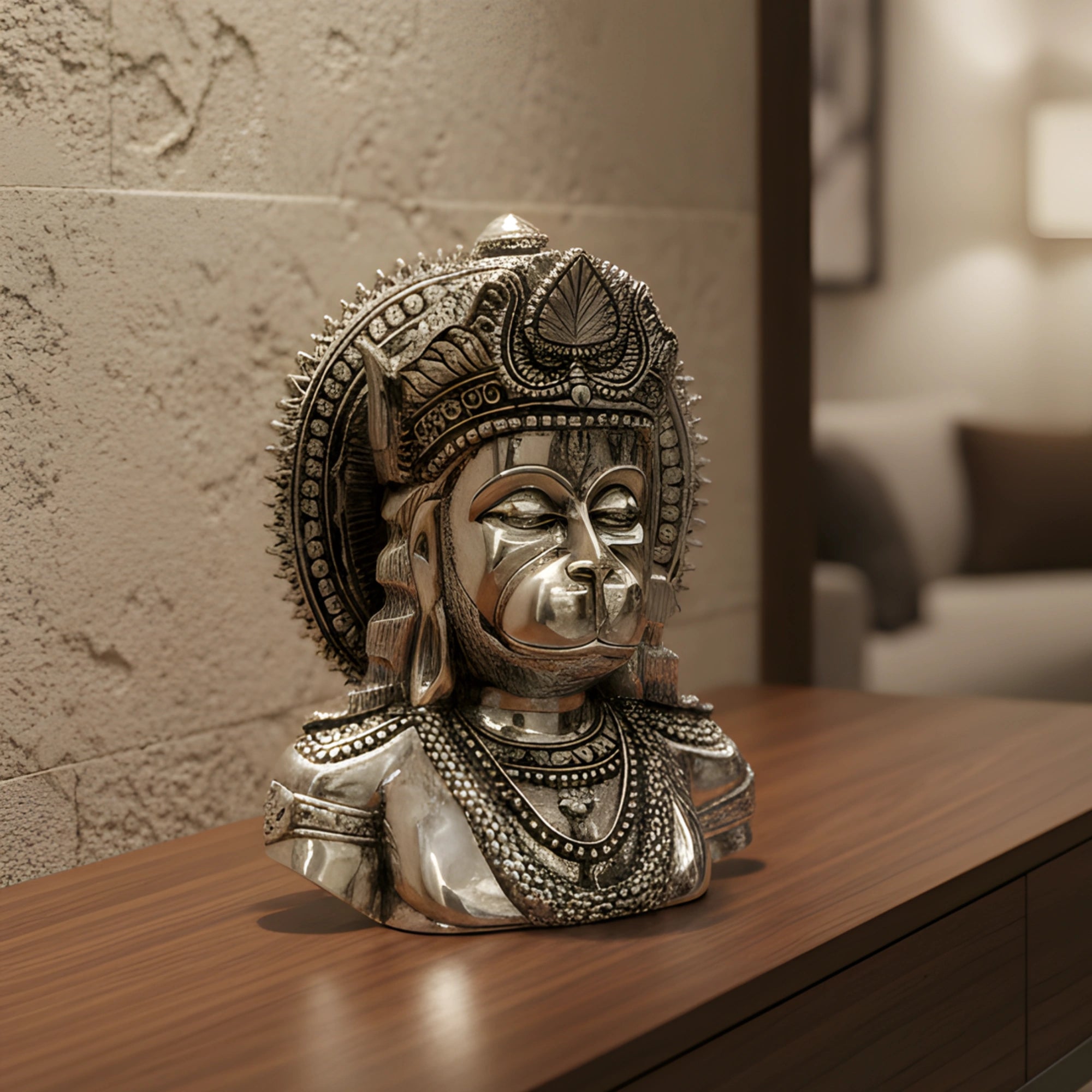 Lord Hanuman Silver-Plated Face Idol
