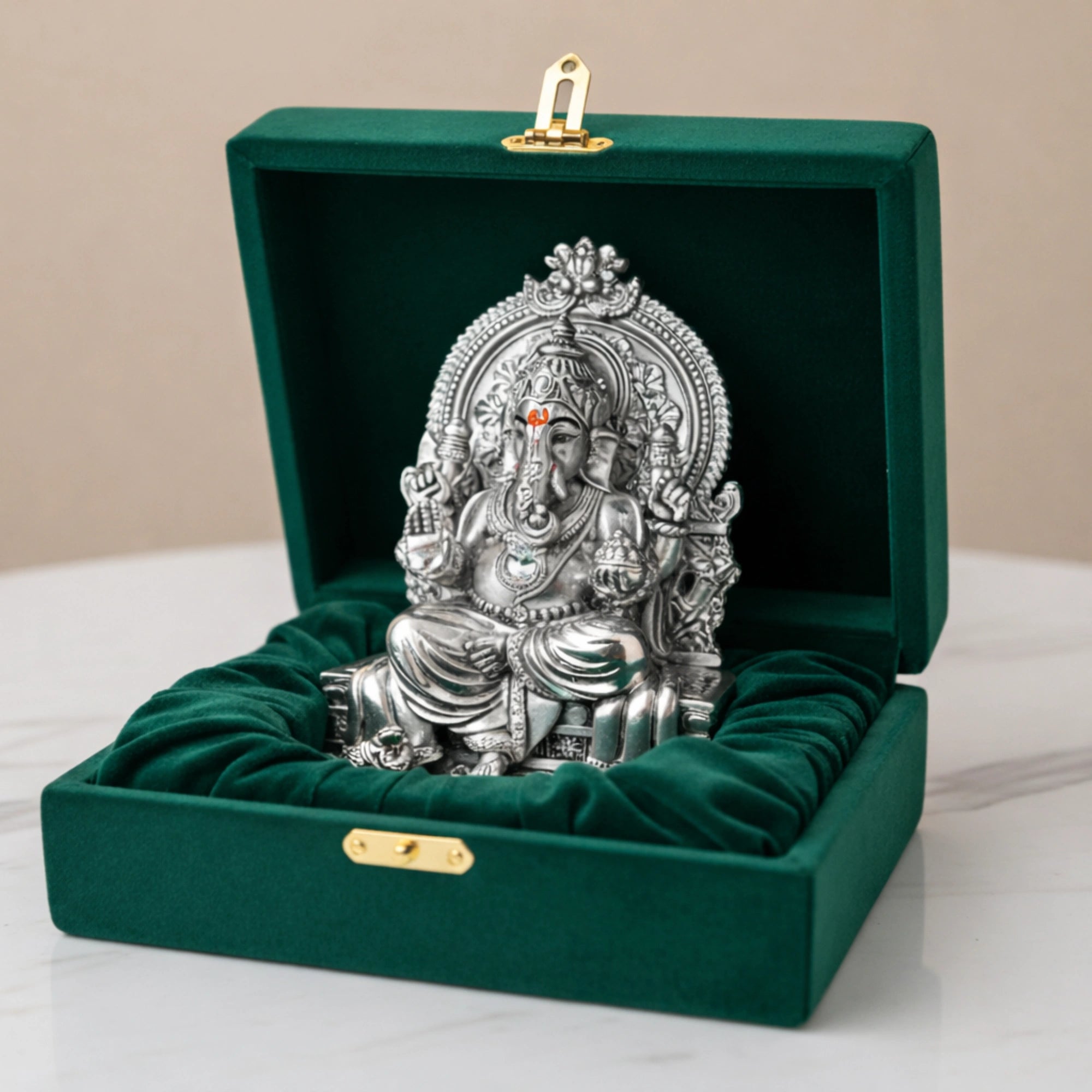 Throne Ganesha Silver-Plated Idol | Standard (3.7") Main image