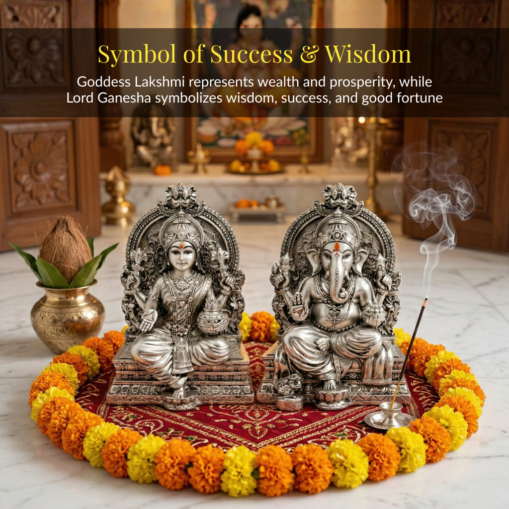 Lakshmi Ganesh Silver-Plated Idol Set | Standard (3.7")