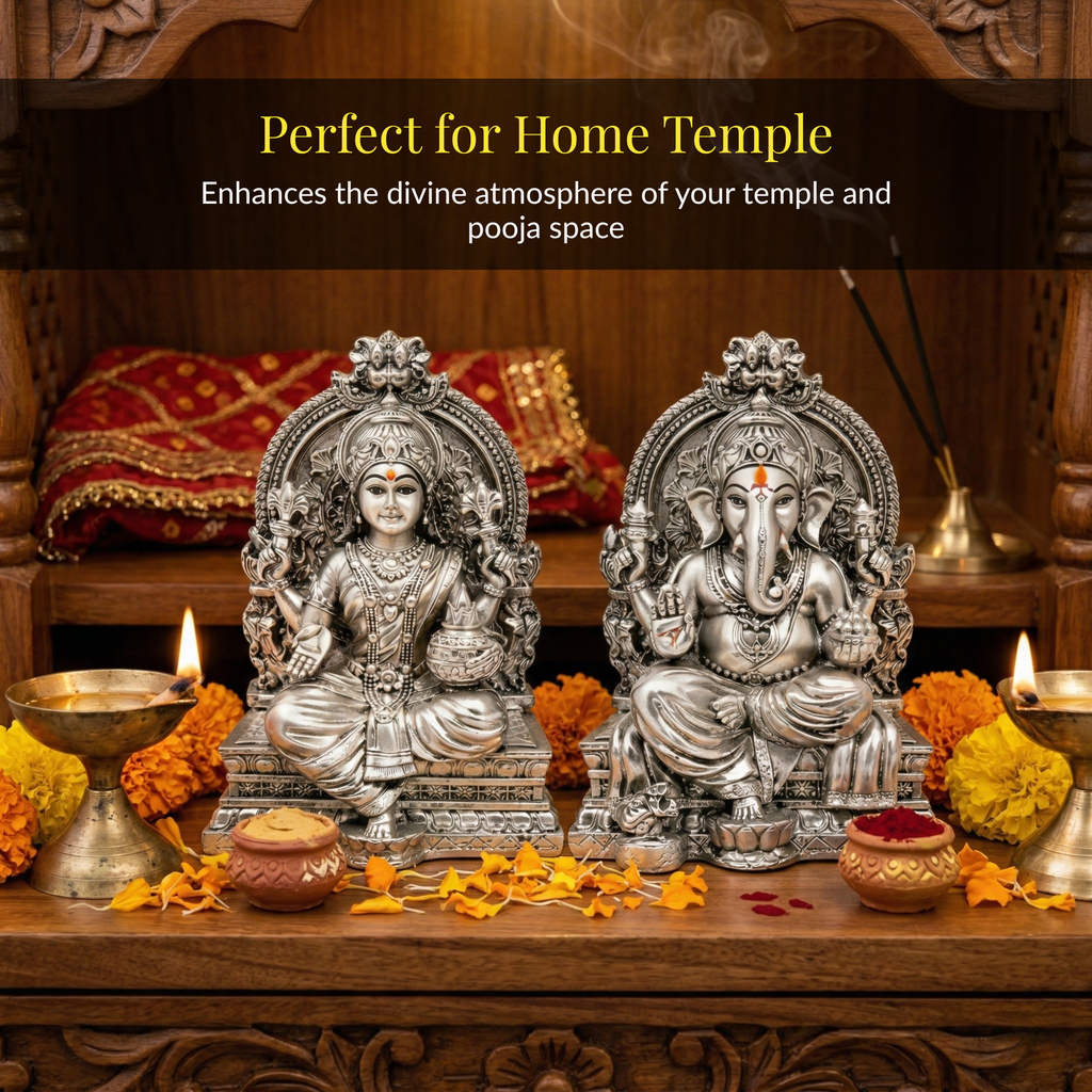 Lakshmi Ganesh Silver-Plated Idol Set | Standard (3.7")