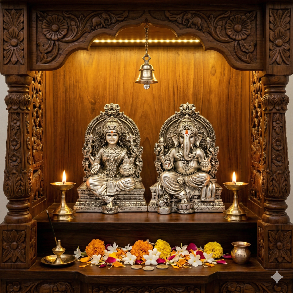 Lakshmi Ganesh Silver-Plated Idol Set | Standard (3.7")