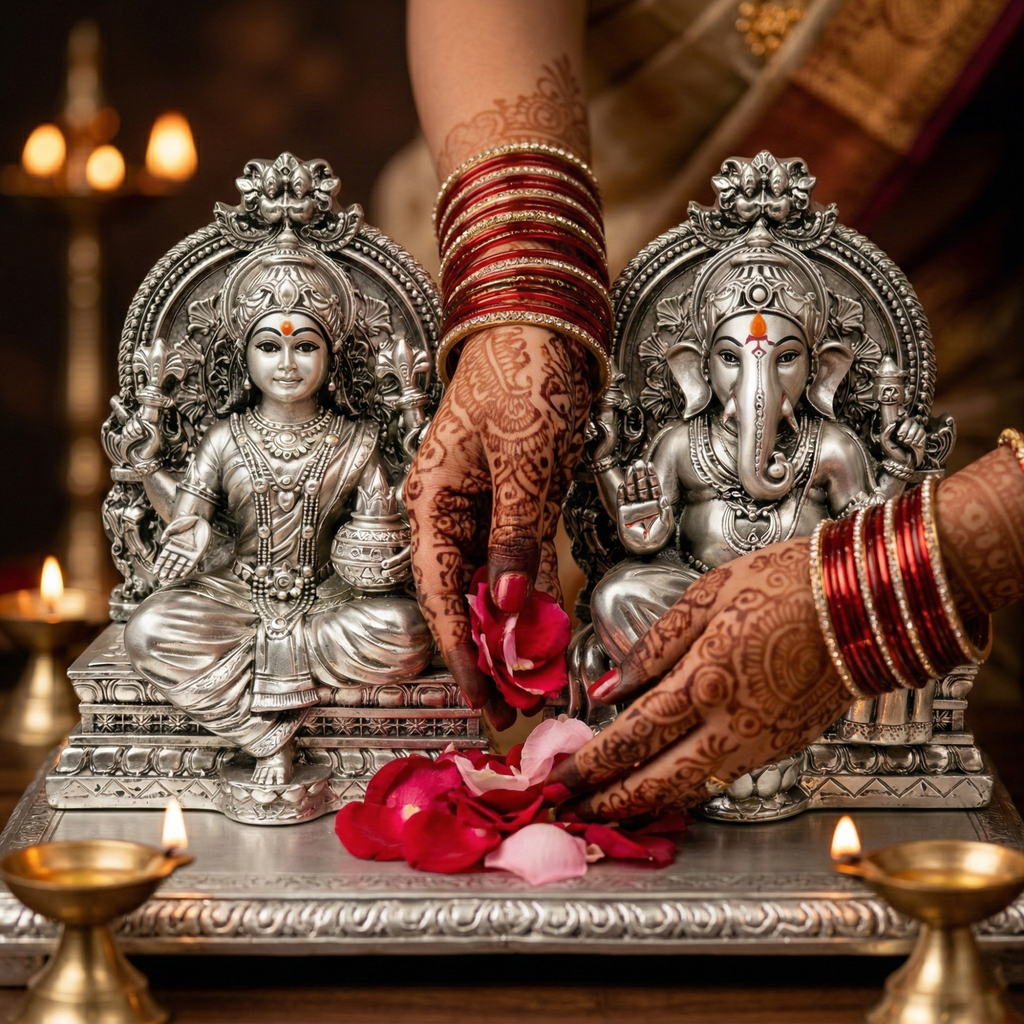 Lakshmi Ganesh Silver-Plated Idol Set | Standard (3.7")