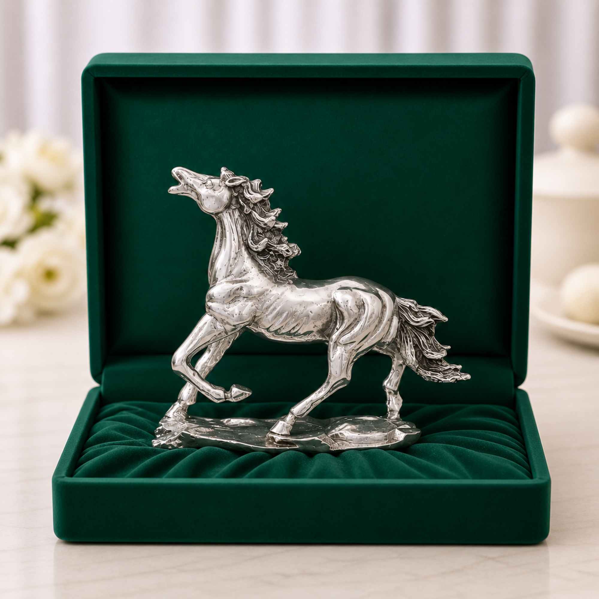 Running Horse Silver-Plated Statue (6")