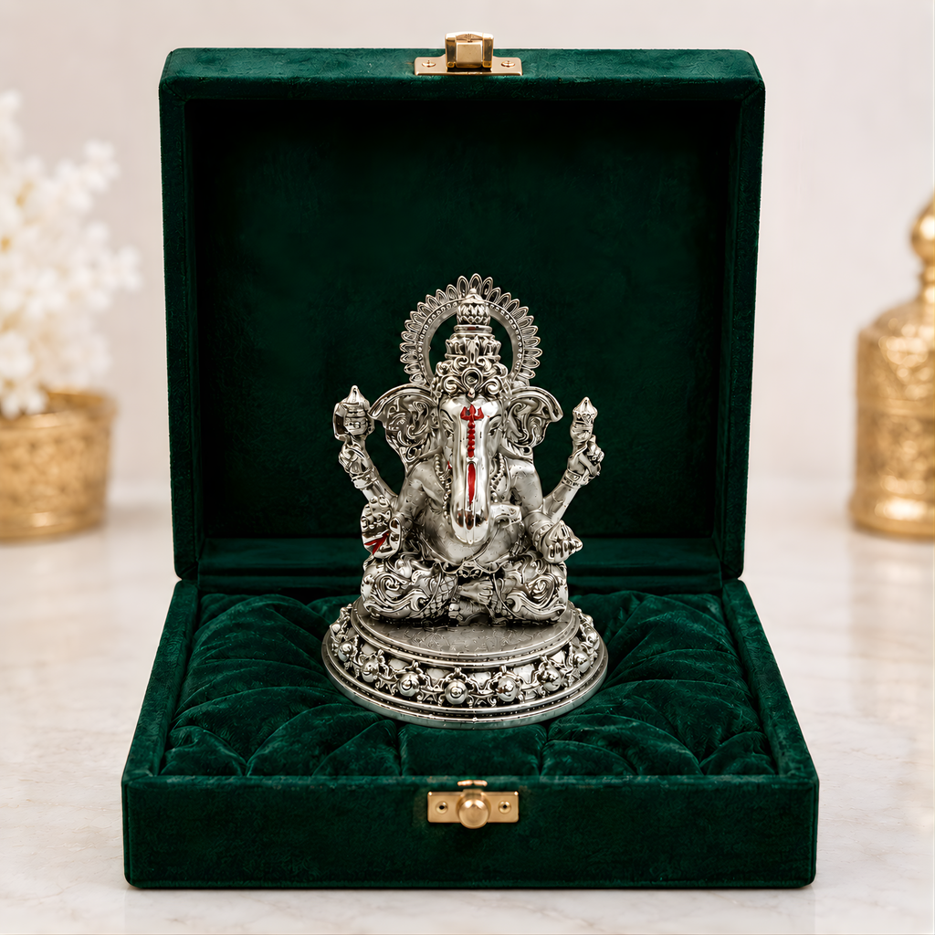 Ganesha Silver-Plated Sitting Idol (3.5")