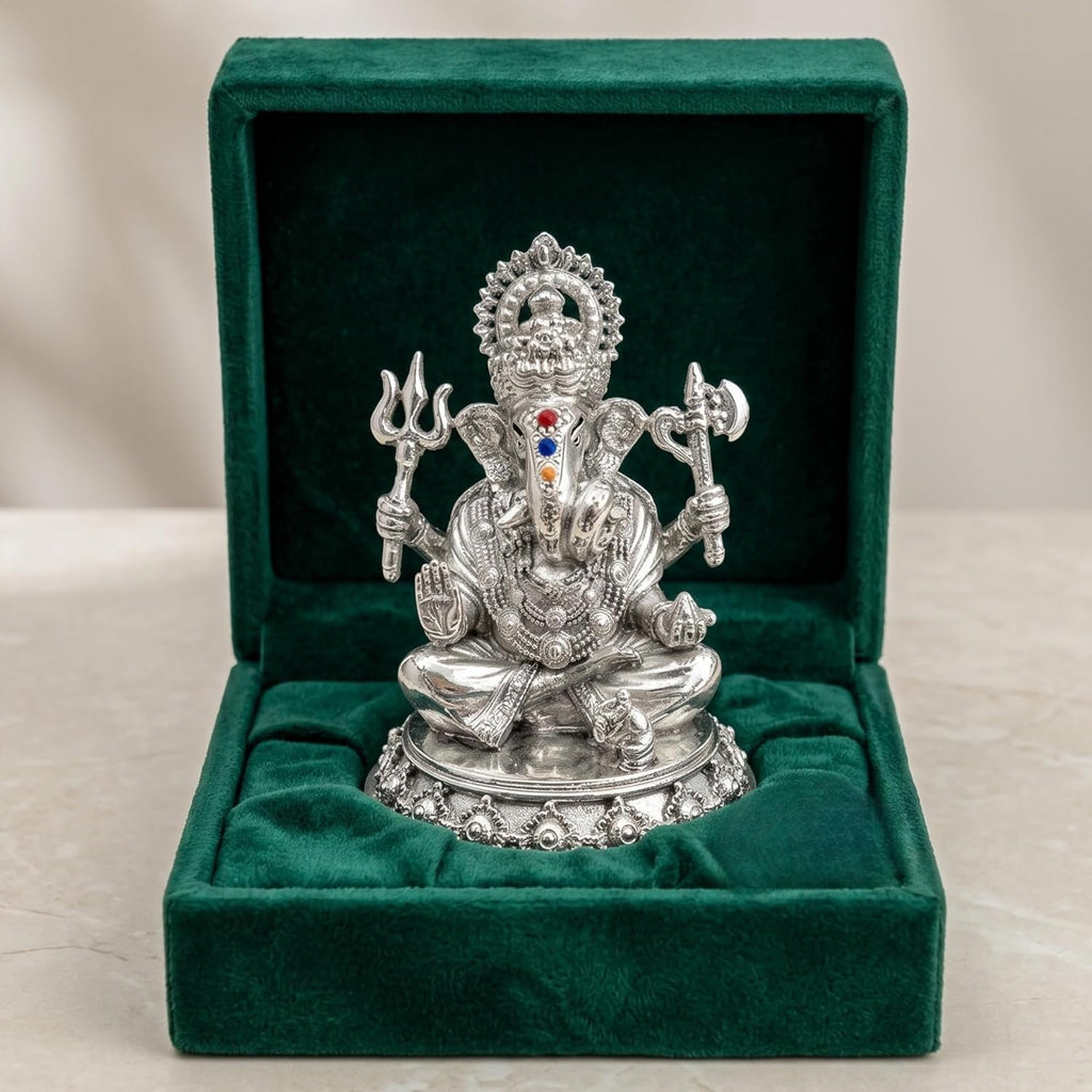 Trishul Ganesh Silver Plated Idol (3")