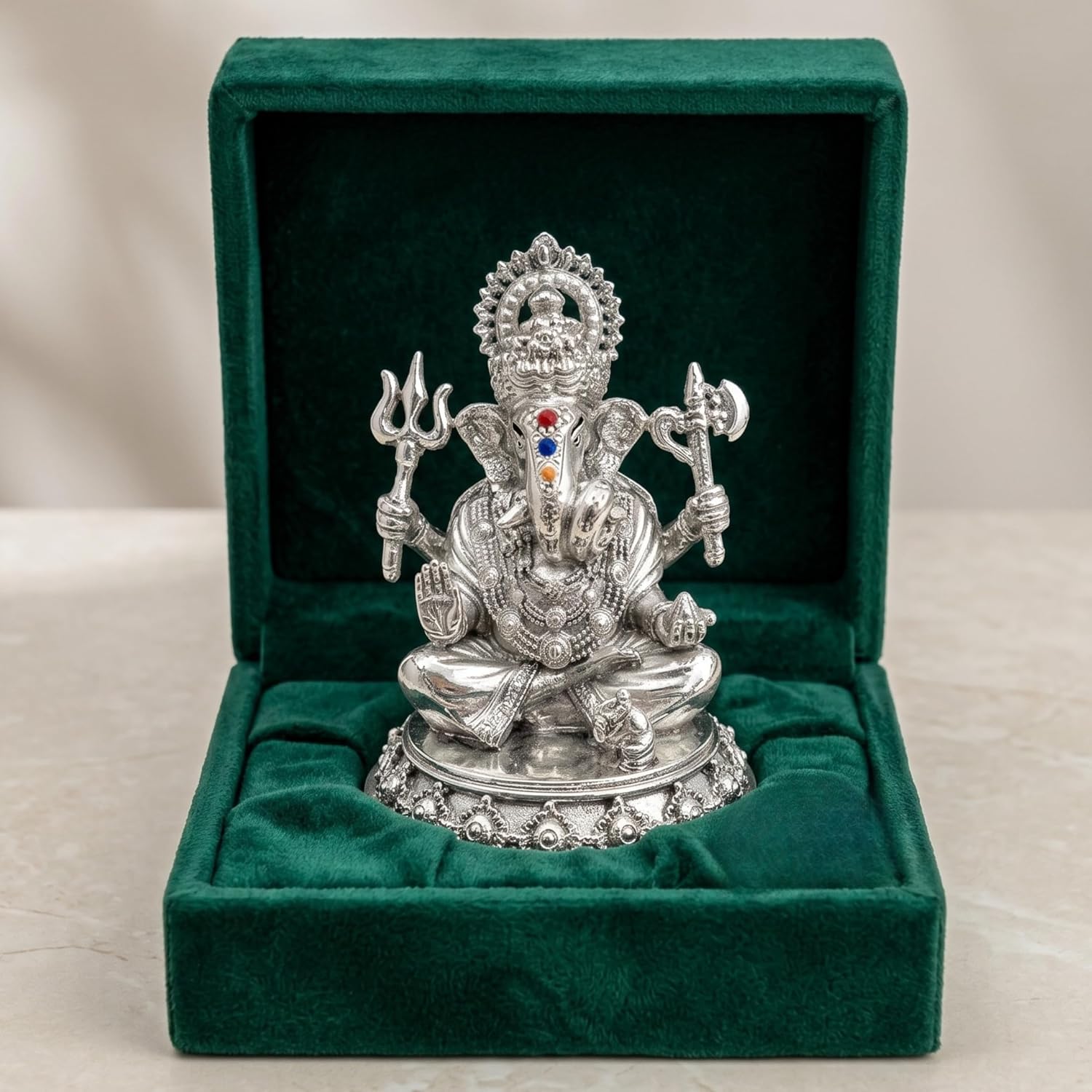 Trishul Ganesh Silver Plated Idol (3")