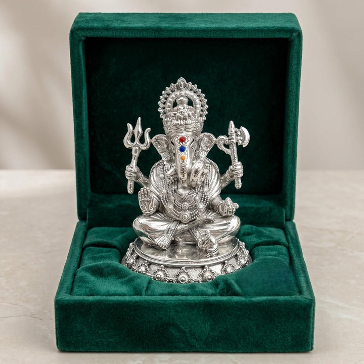 Trishul Ganesh Idol | 999 Silver-Plated | 3 Inch | Car & Pooja