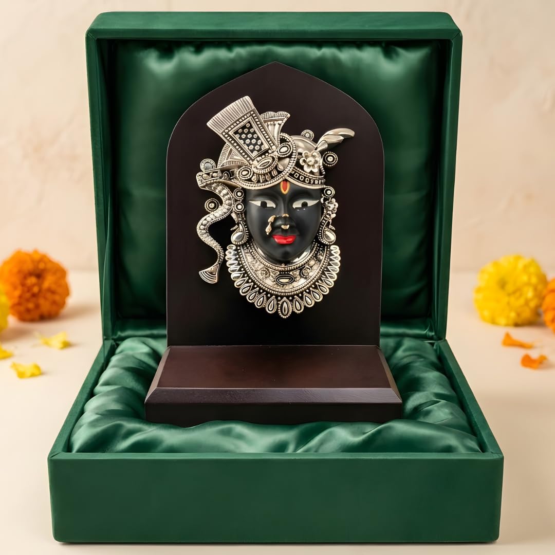 Silver Plated Shrinath Ji Idol with Wooden Base – 6 Inch Main image