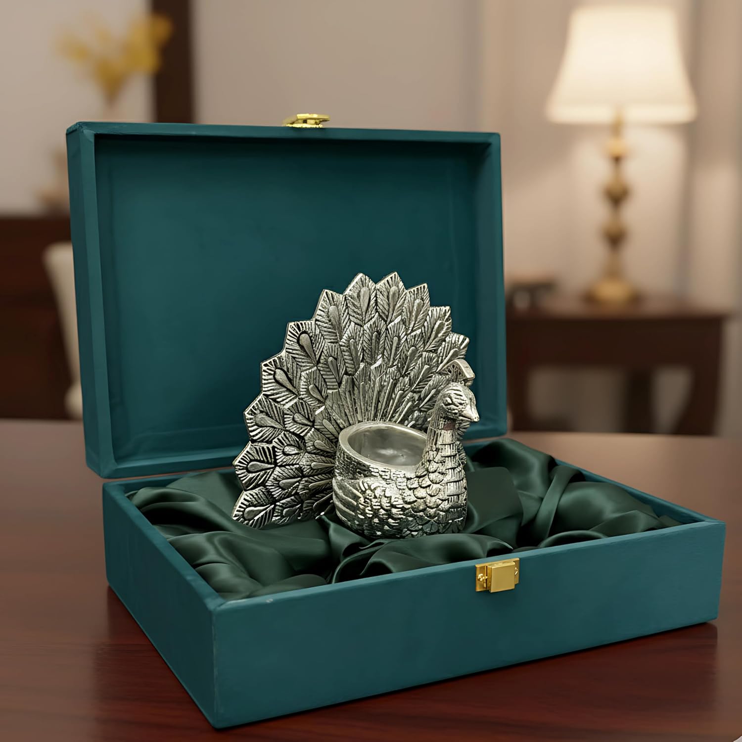 Peacock Candle Holder Silver-Plated (6")