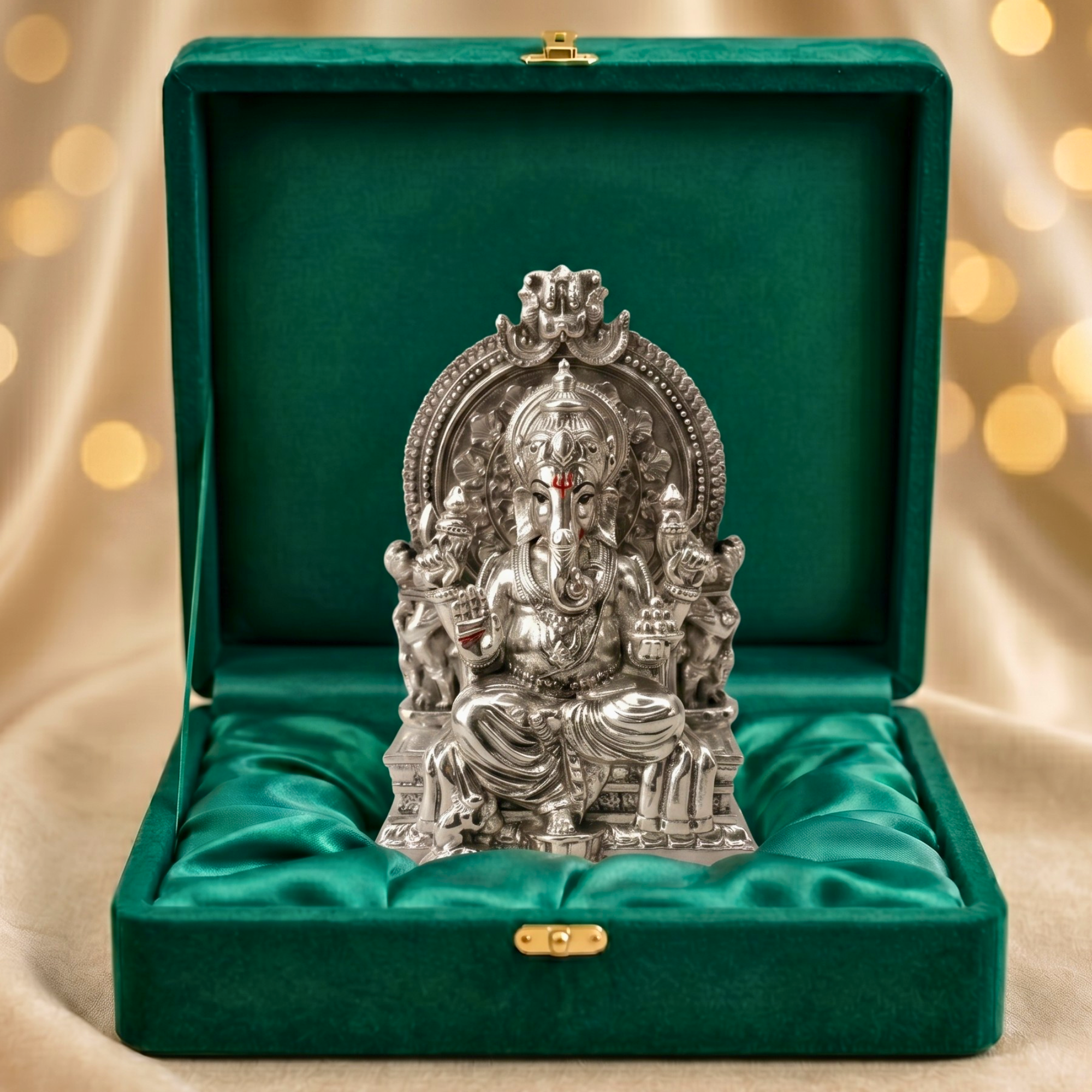 Throne Ganesha Silver-Plated Idol (3.7") Main image
