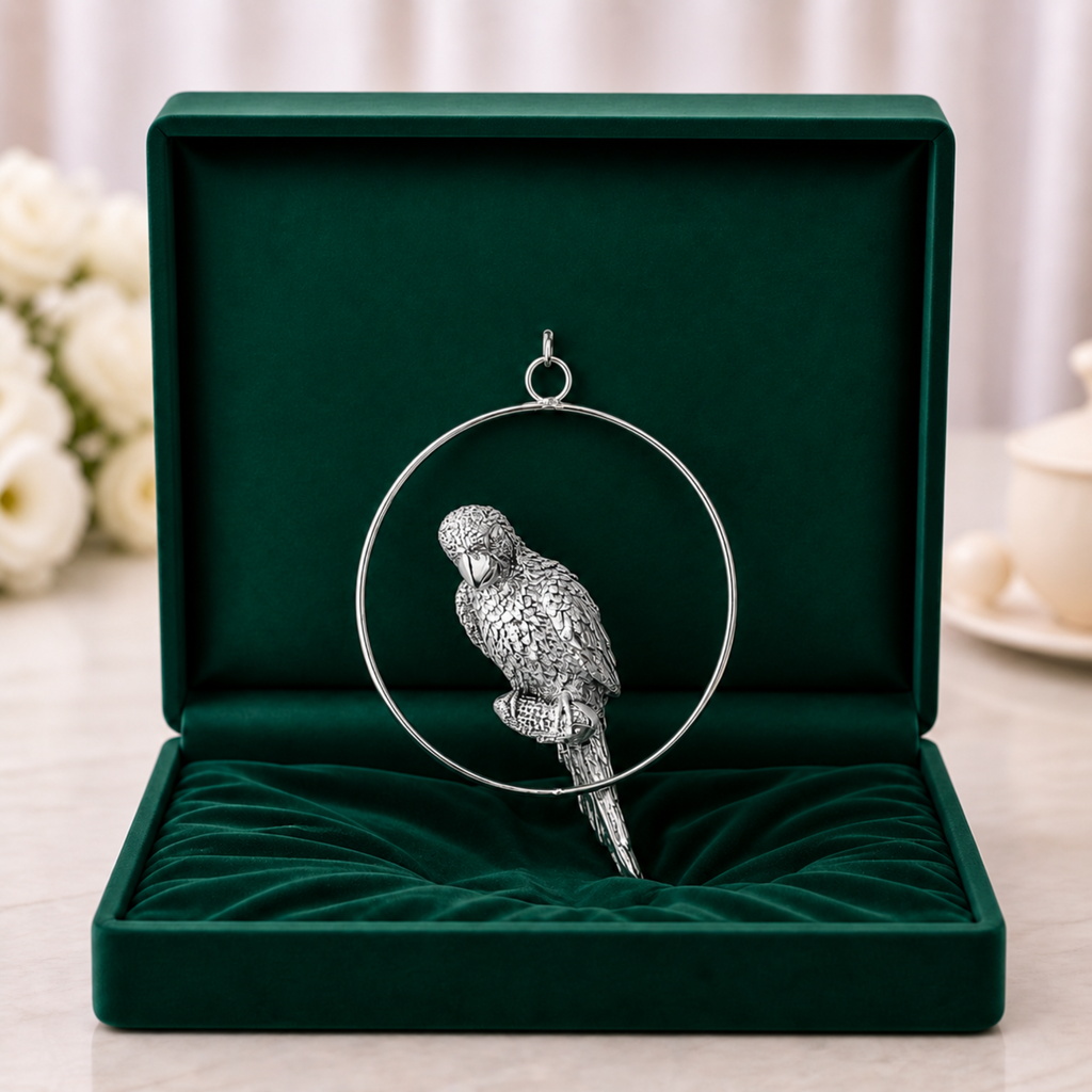 Hanging Parrot Silver-Plated Showpiece (8")