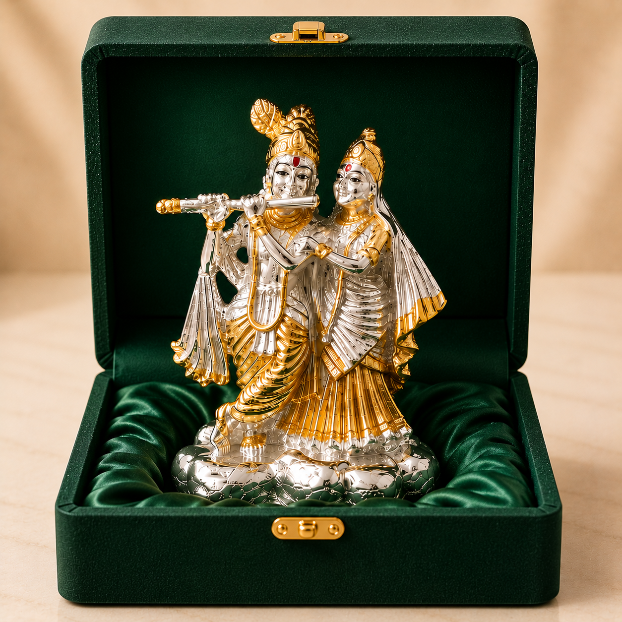 Radha Krishna Silver-Plated Idol (3.7")