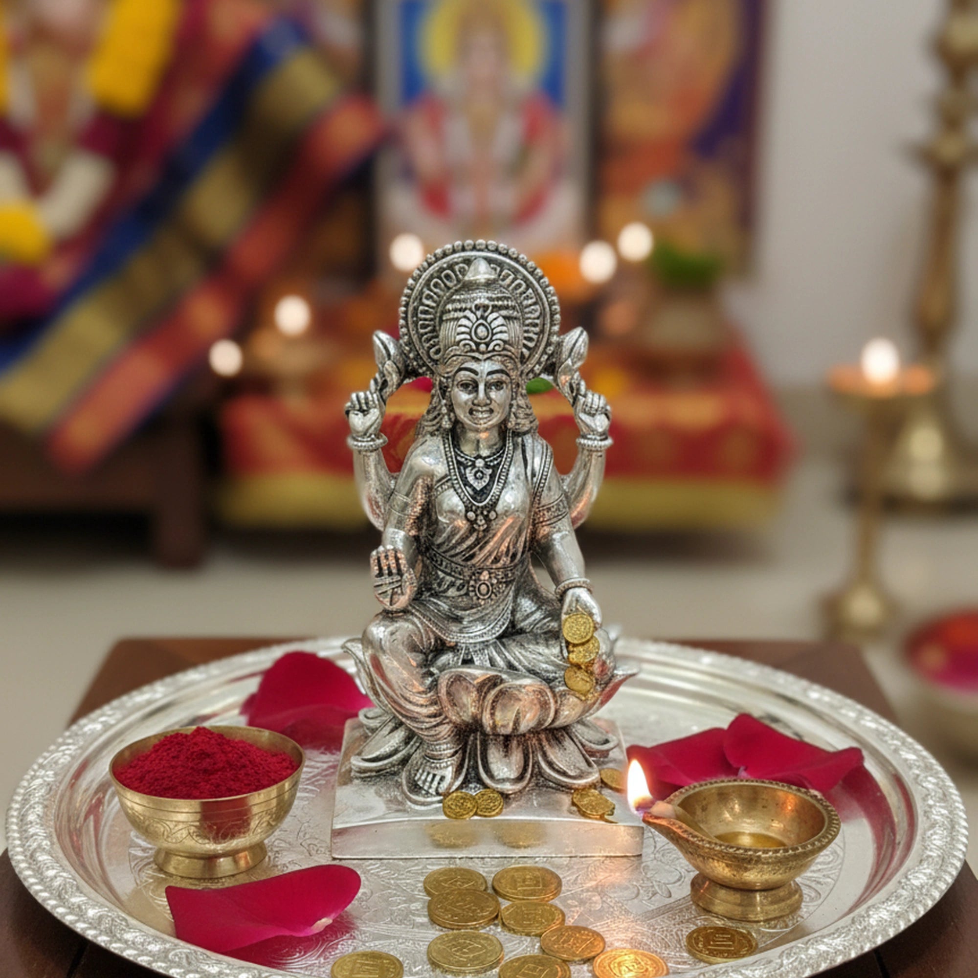 Maa Lakshmi Silver-Plated Idol Main image
