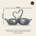 Handcrafted silver textured swan figurines with intertwined necks forming a heart, 21x12.5 cm