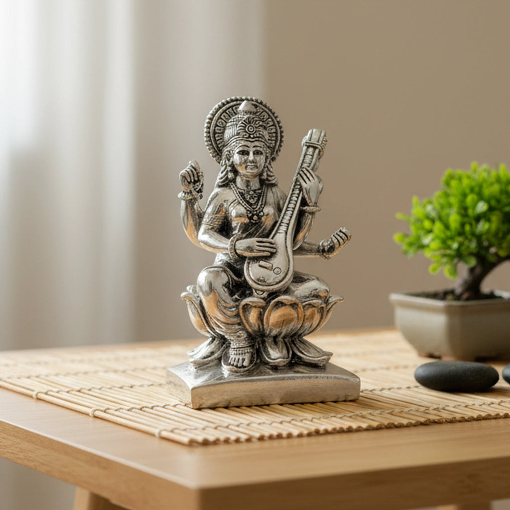 Maa Saraswati Silver-Plated Idol