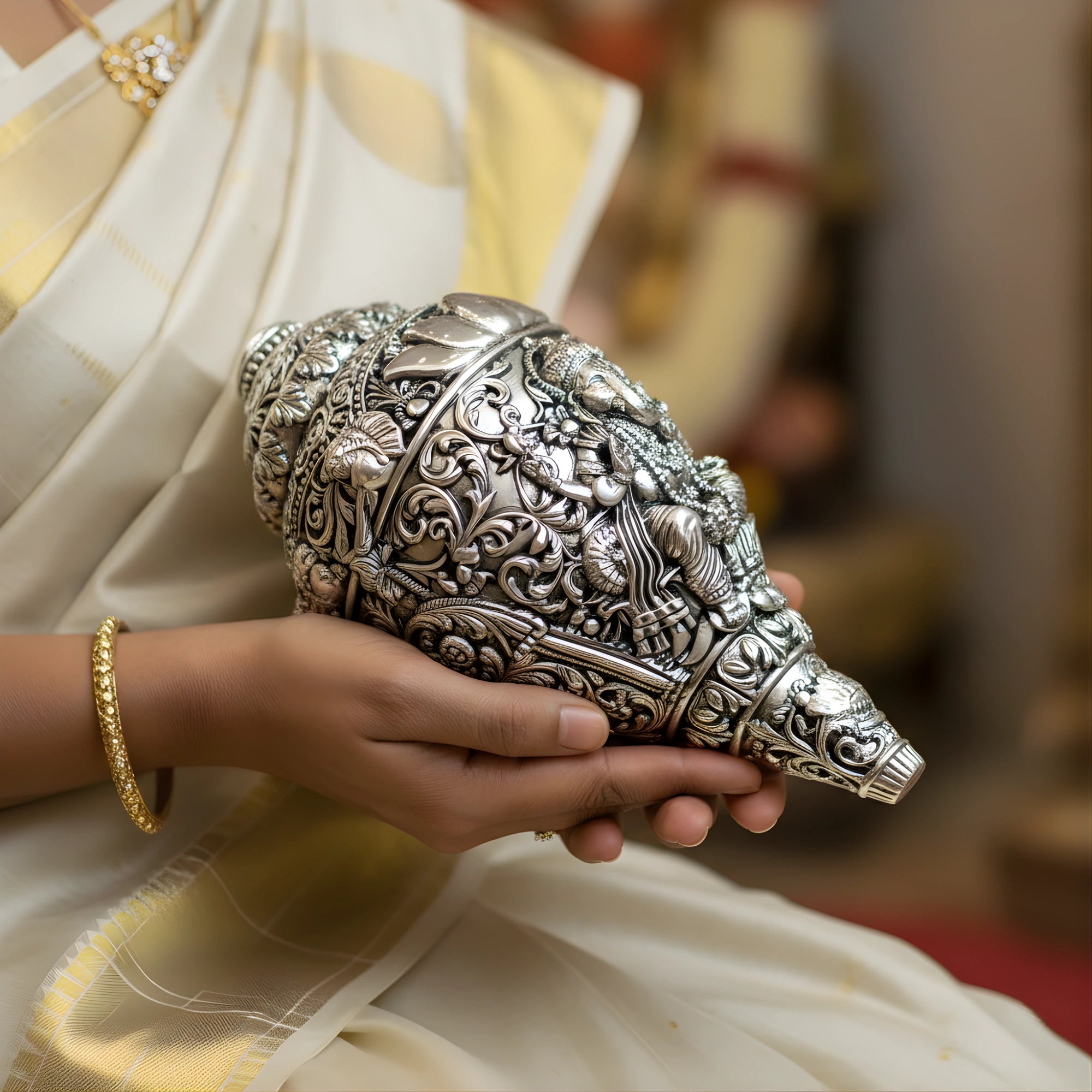 Ganesh Shankh Silver-Plated | Large (6")