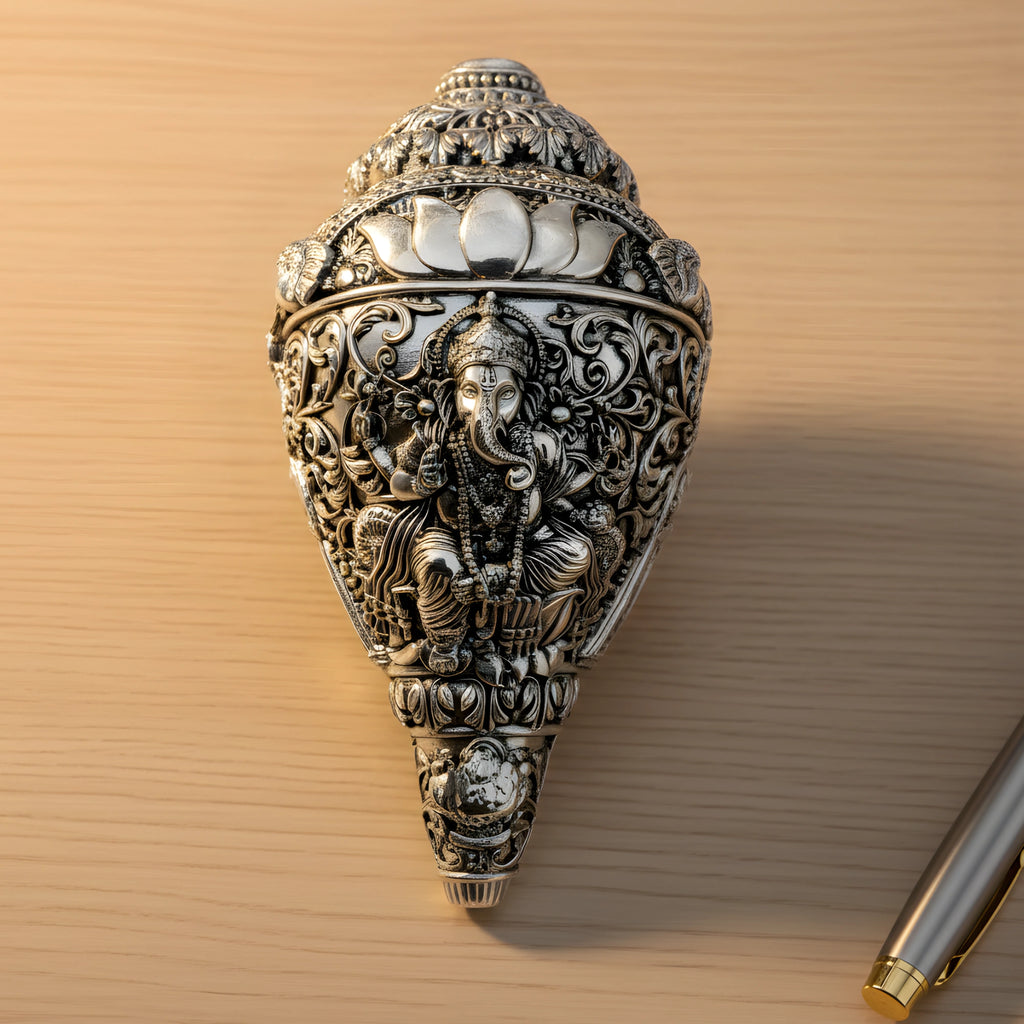Ganesh Shankh Silver-Plated | Large (6")