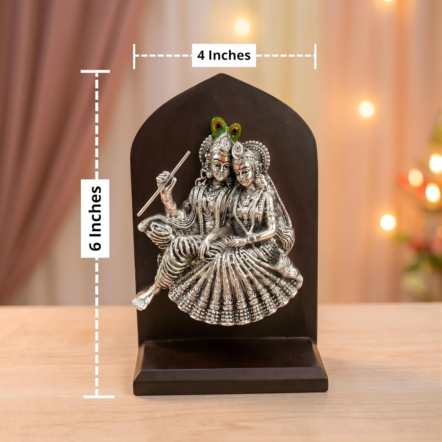 Silver Plated Radha Krishna Idol with Wooden Base – 6 Inch Secondary image