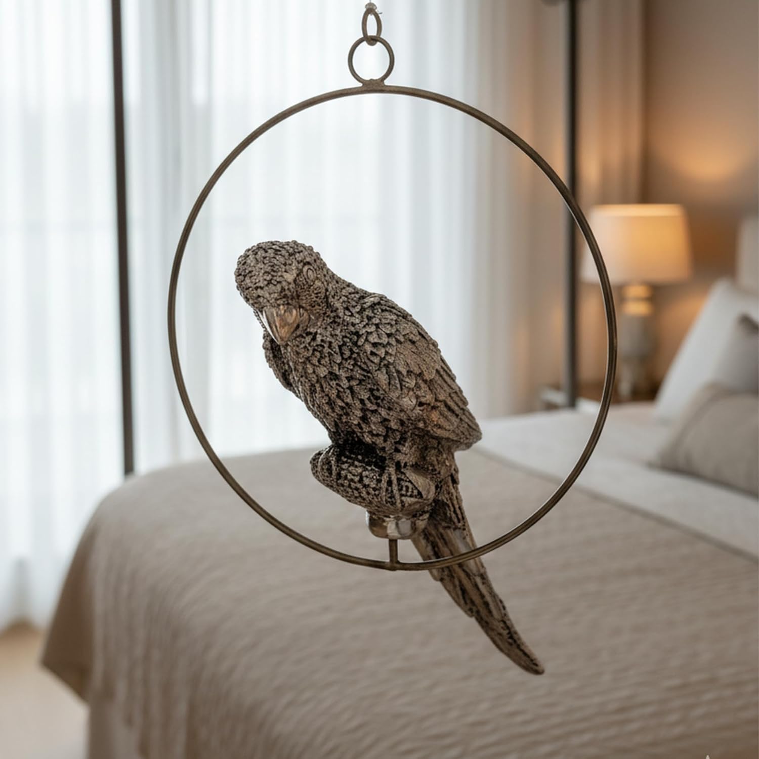 Hanging Parrot Silver-Plated Showpiece (8")