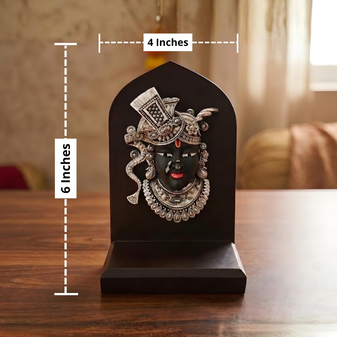 Silver Plated Shrinath Ji Idol with Wooden Base – 6 Inch Secondary image