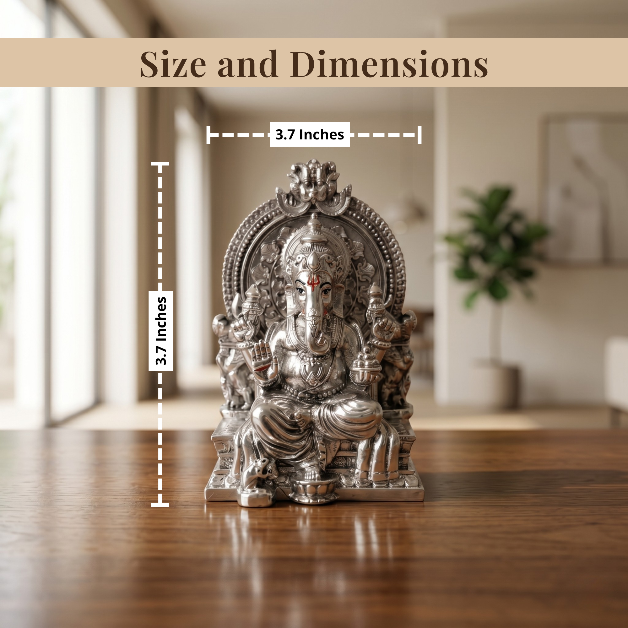 Throne Ganesha Silver-Plated Idol (3.7")