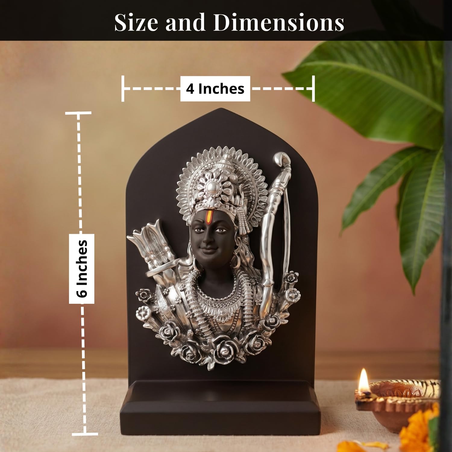 Silver Plated Shri Ram Face Idol with Wooden Base – 6 Inch Secondary image