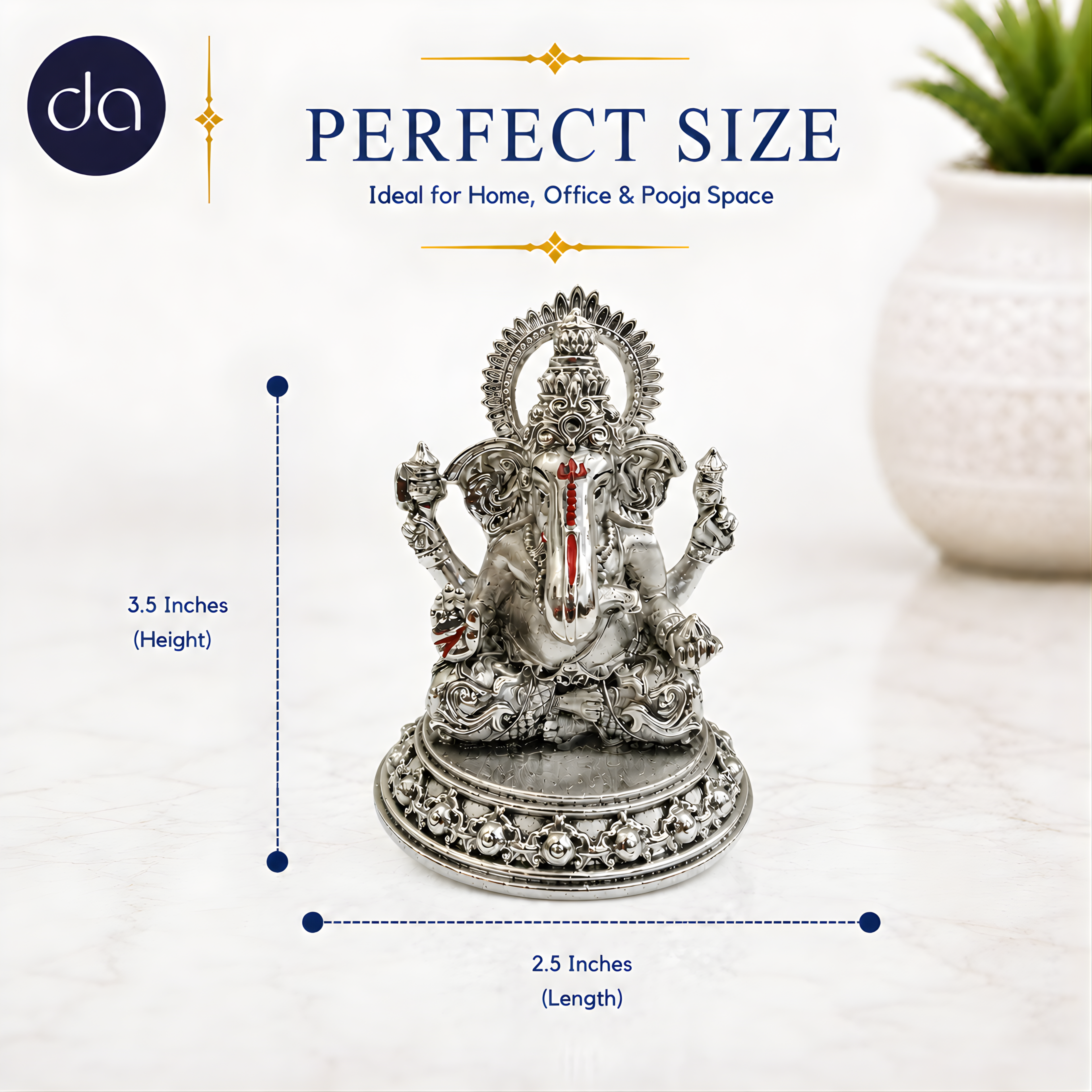 Ganesha Silver-Plated Sitting Idol (3.5")
