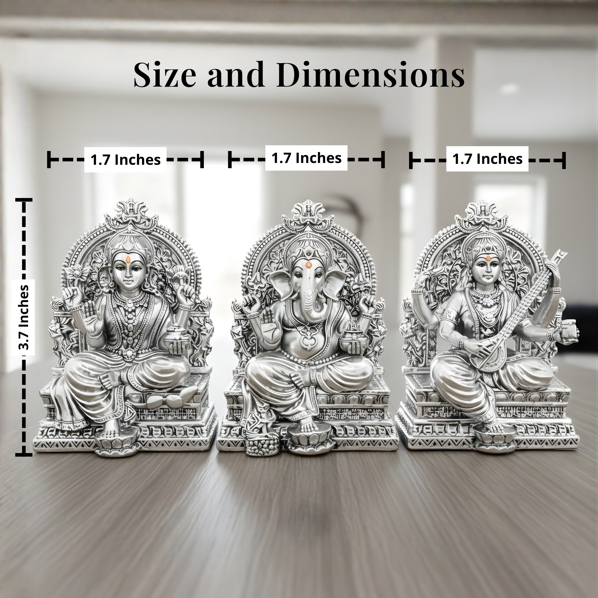 Silver-Plated Lakshmi Ganesh Saraswati Idol Set | 3.7 inch Secondary image