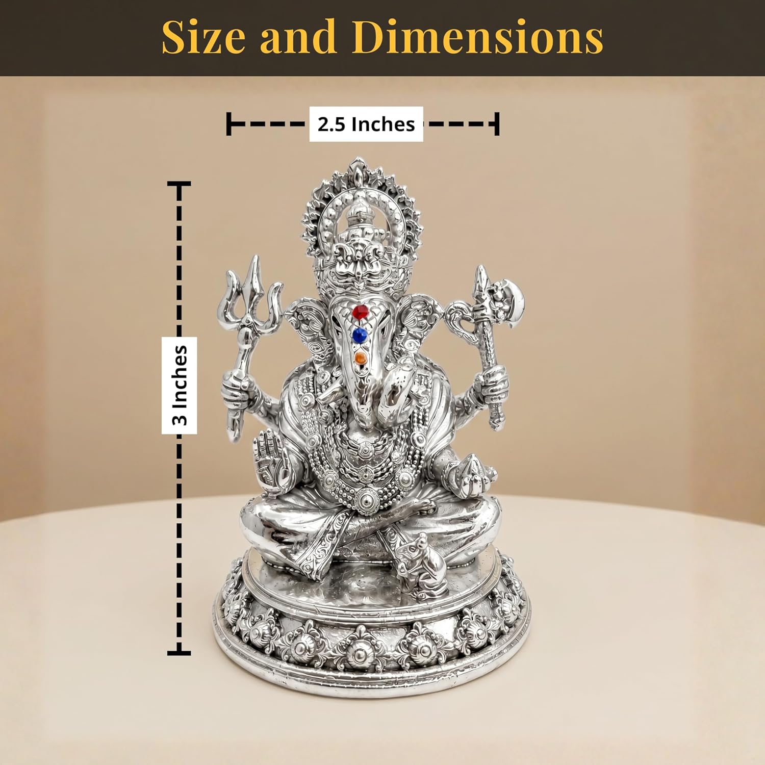 Trishul Ganesh Silver Plated Idol (3") Secondary image