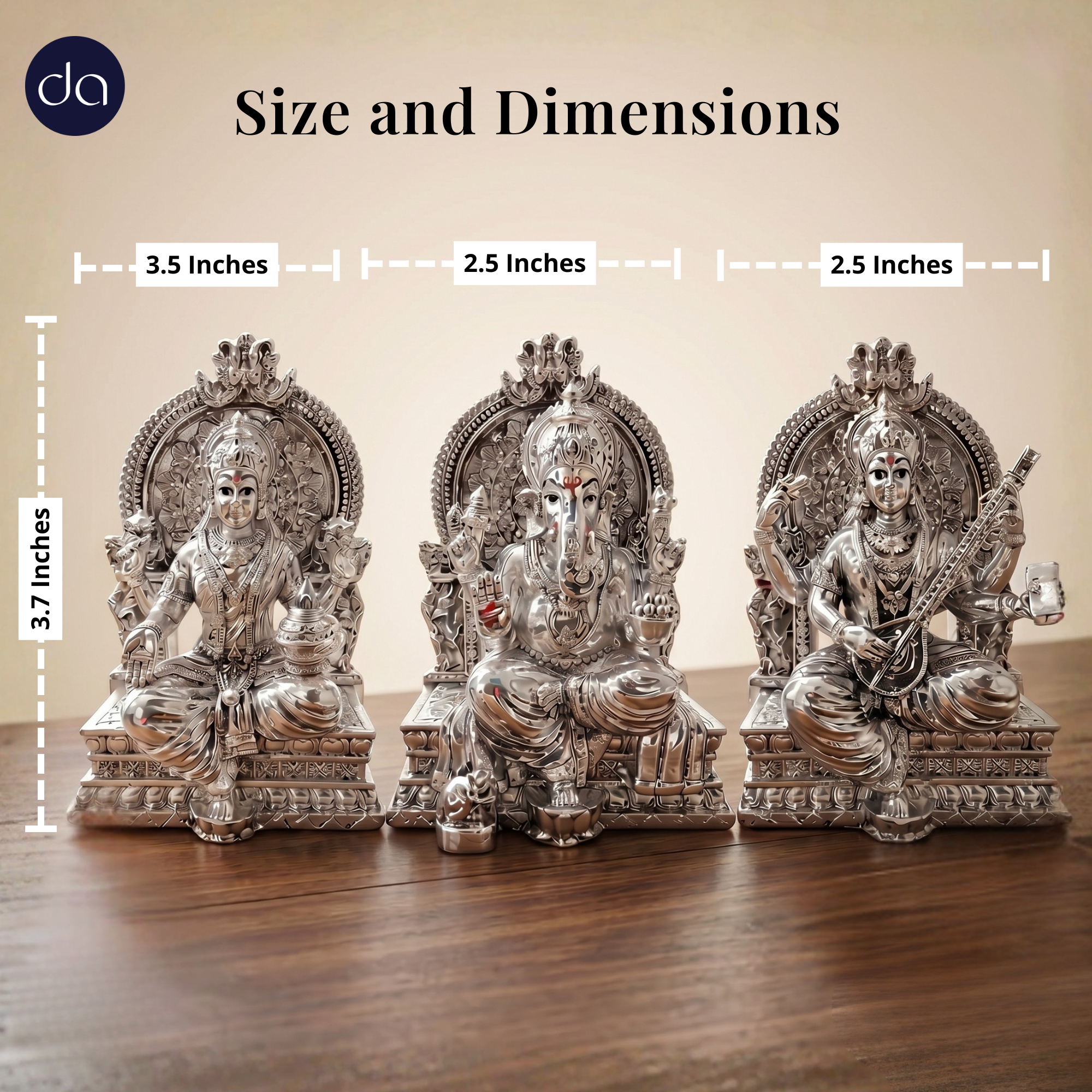 Lakshmi Ganesh Saraswati Silver-Plated Idol Set (3.7") Secondary image