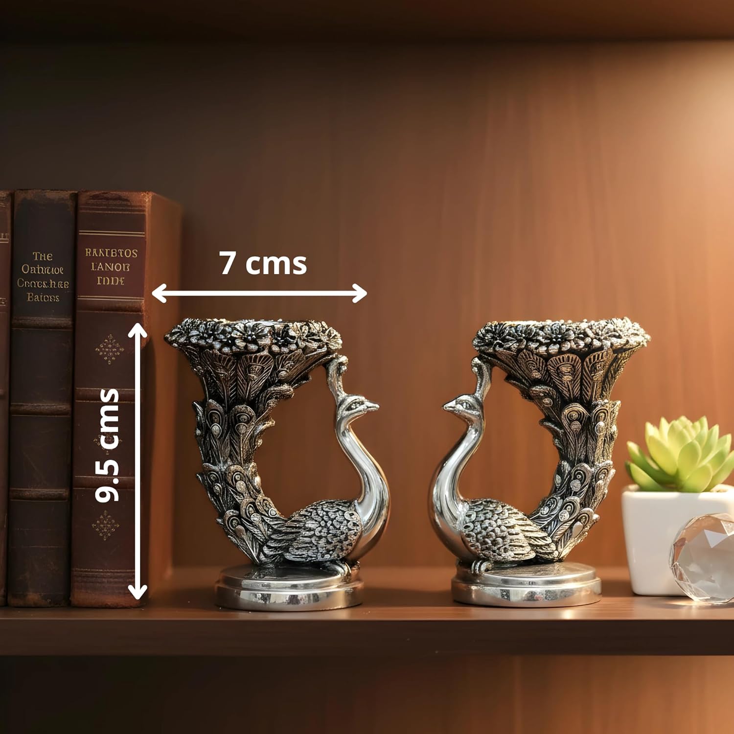 Peacock Candle Set Silver-Plated | Pack of 2 (5" each) Secondary image