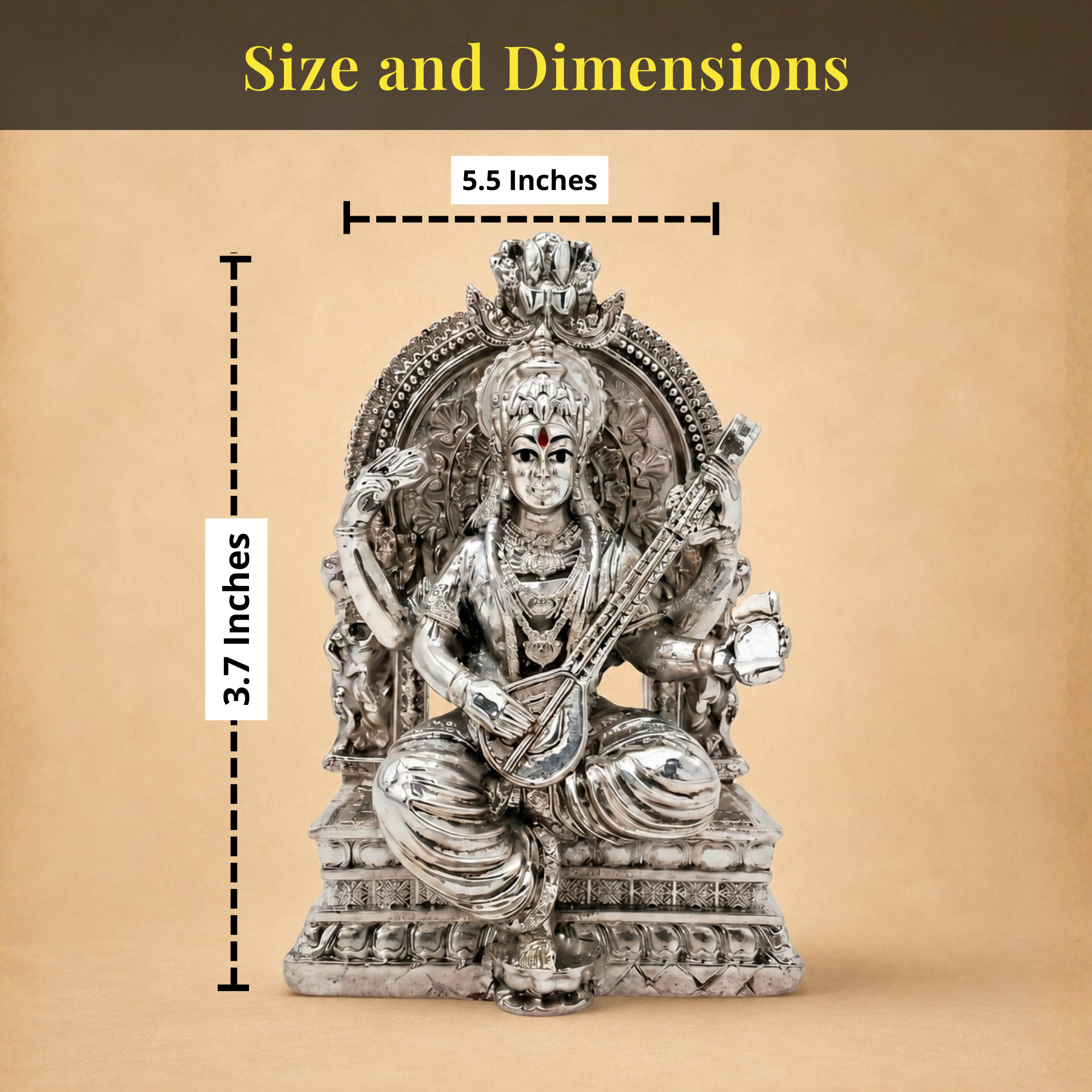 Silver-Plated Saraswati Idol | 3.7 inch Secondary image
