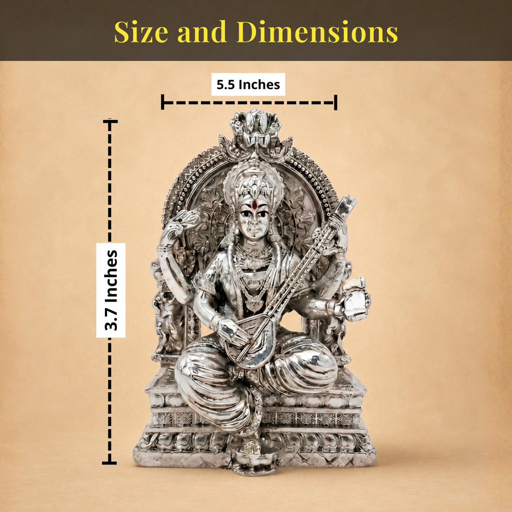 Silver-Plated Saraswati Idol | 3.7 inch