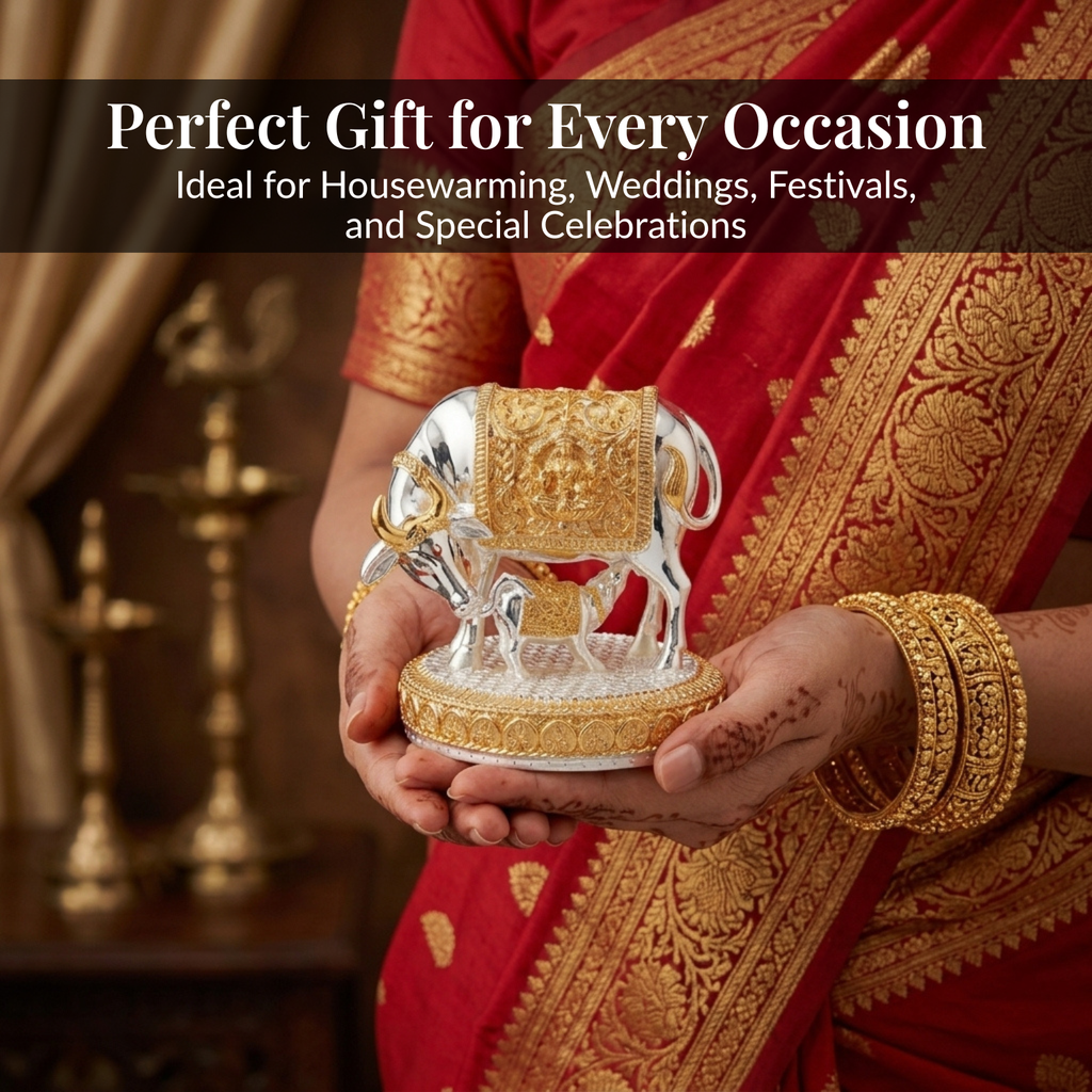 Kamdhenu Cow Gold & Silver-Plated Idol
