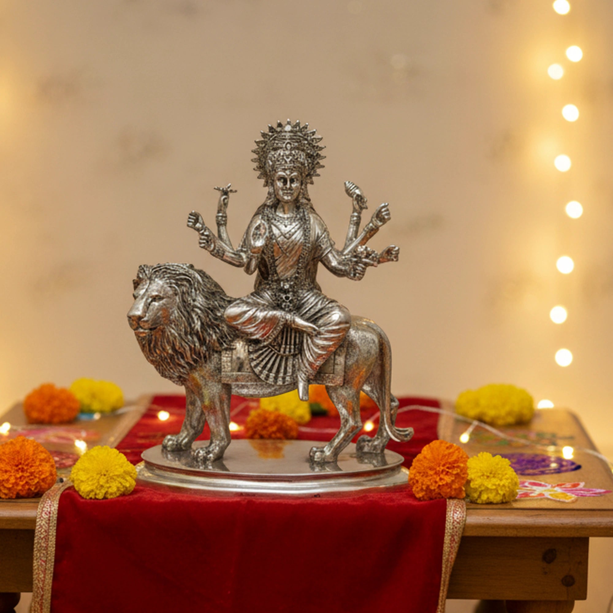 Maa Durga Silver-Plated Idol Secondary image
