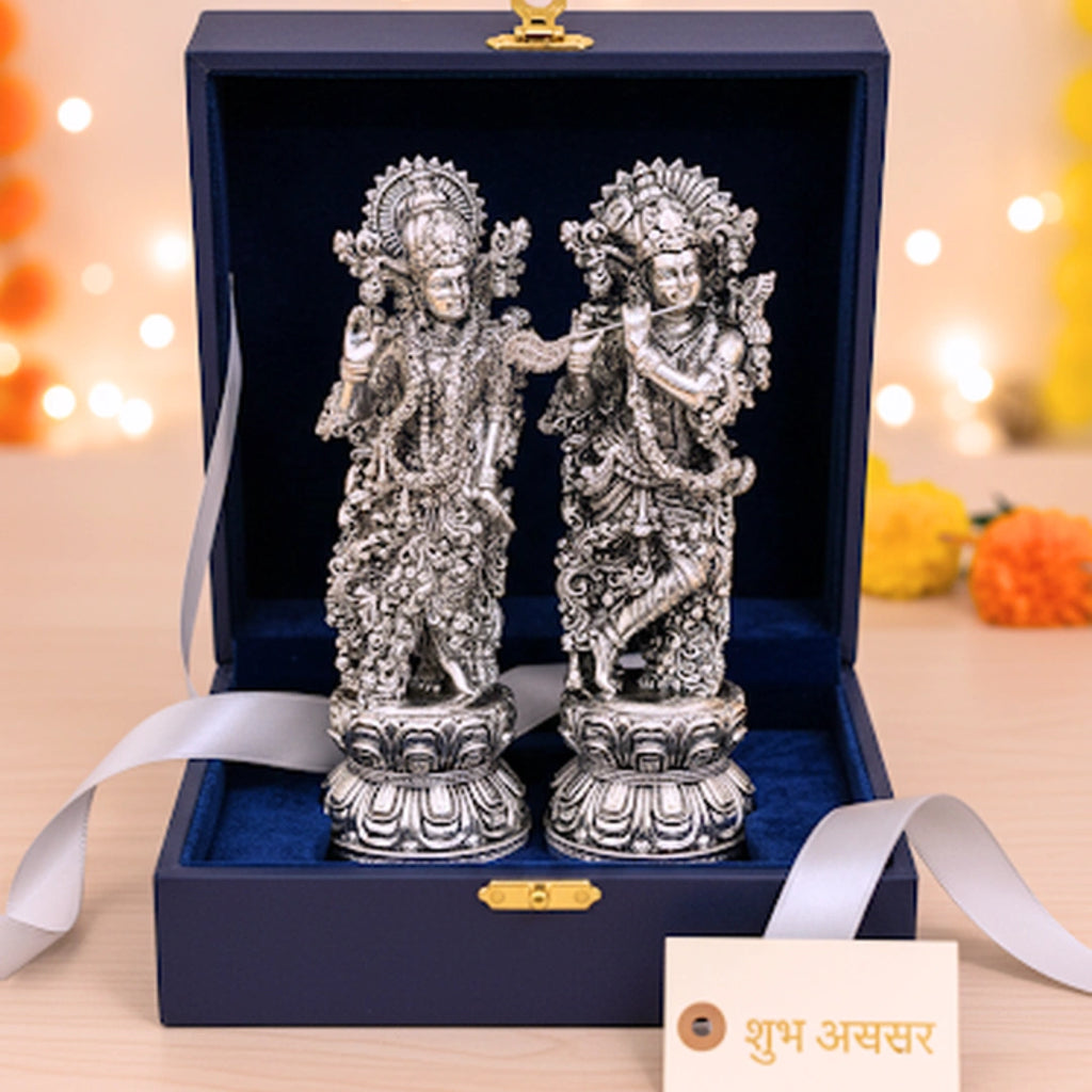 Radha Krishna Silver-Plated Idol Set
