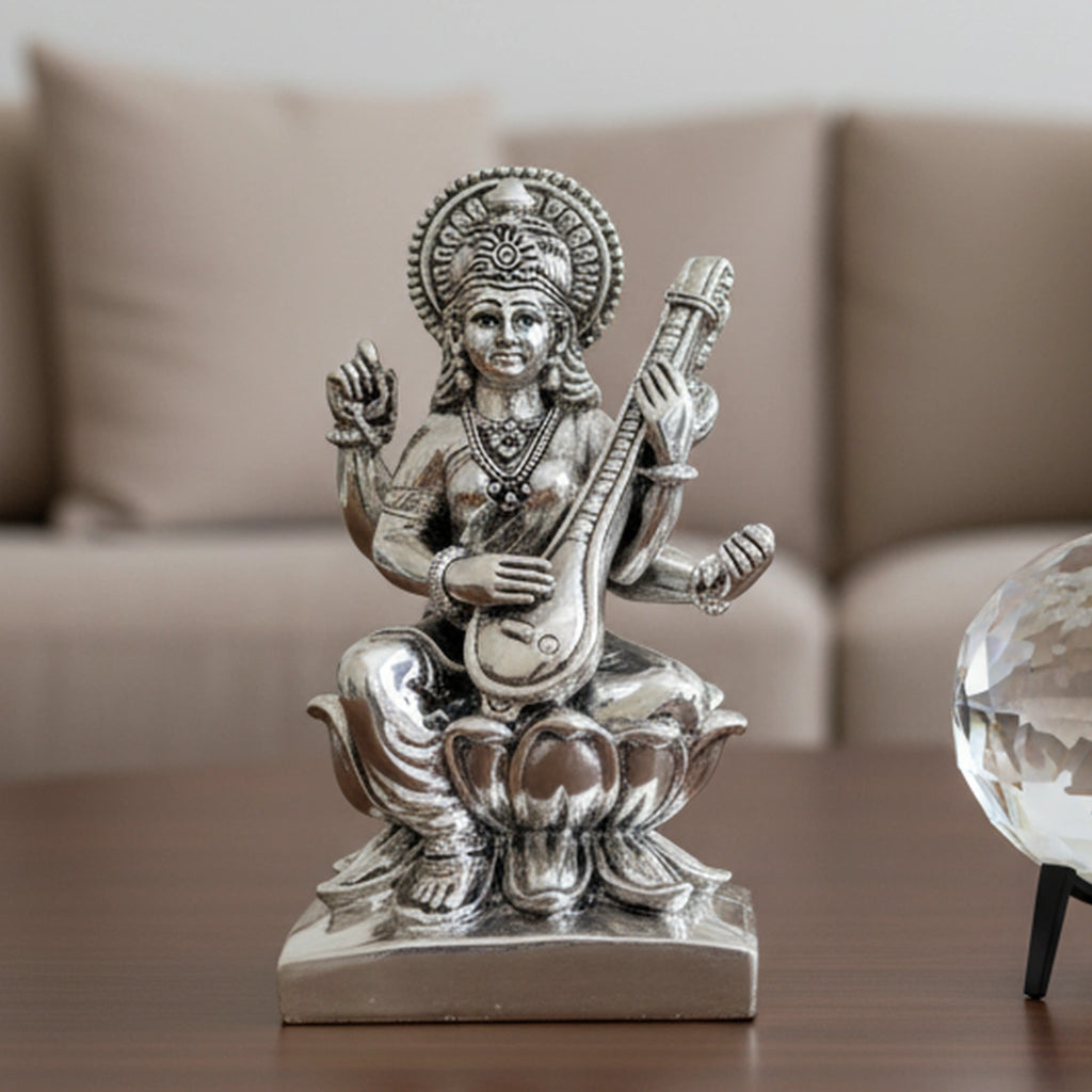 Maa Saraswati Silver-Plated Idol