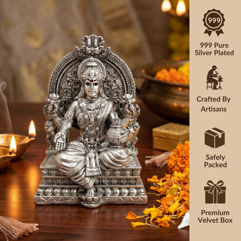 Lakshmi Silver-Plated Idol (3.7")
