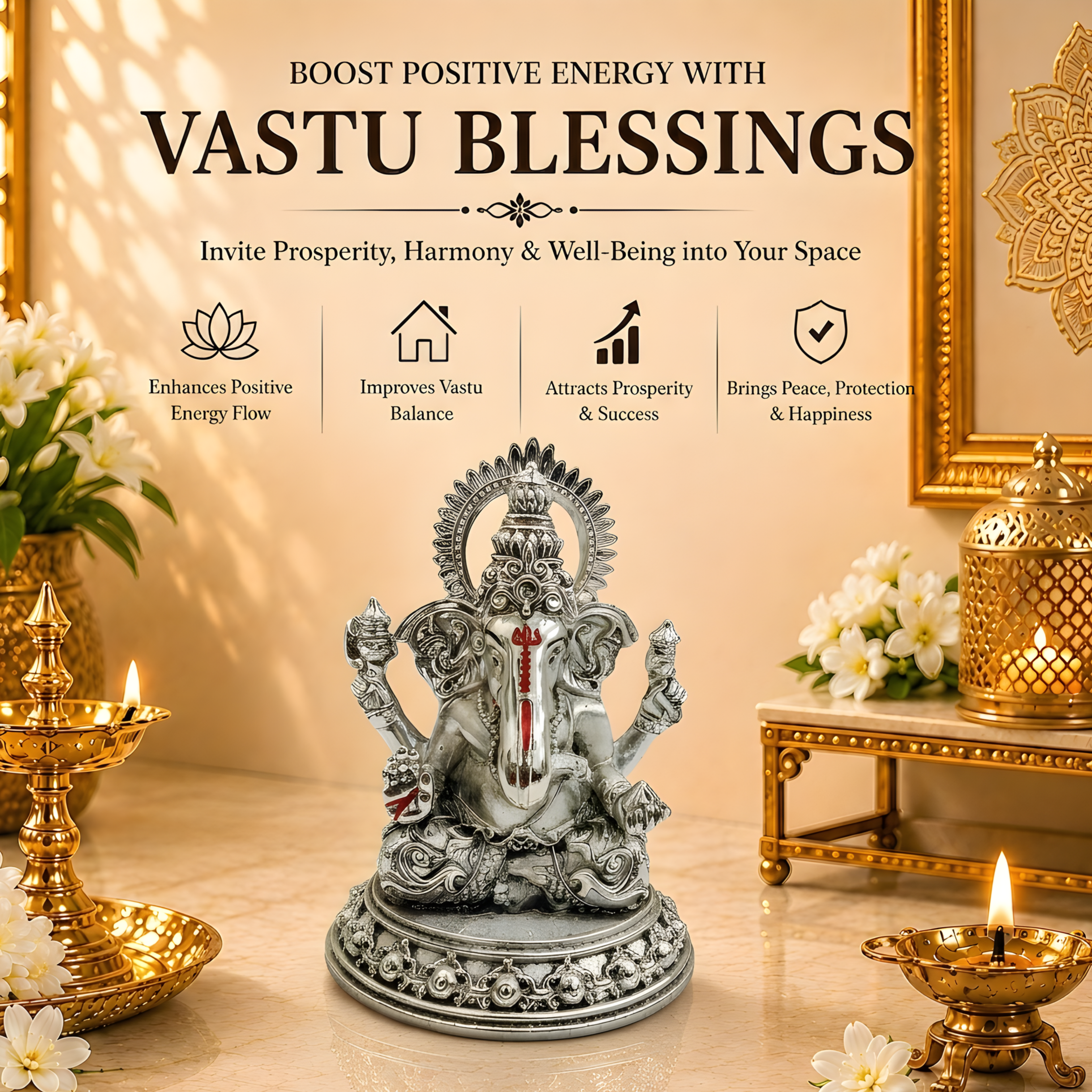 Ganesha Silver-Plated Sitting Idol (3.5")