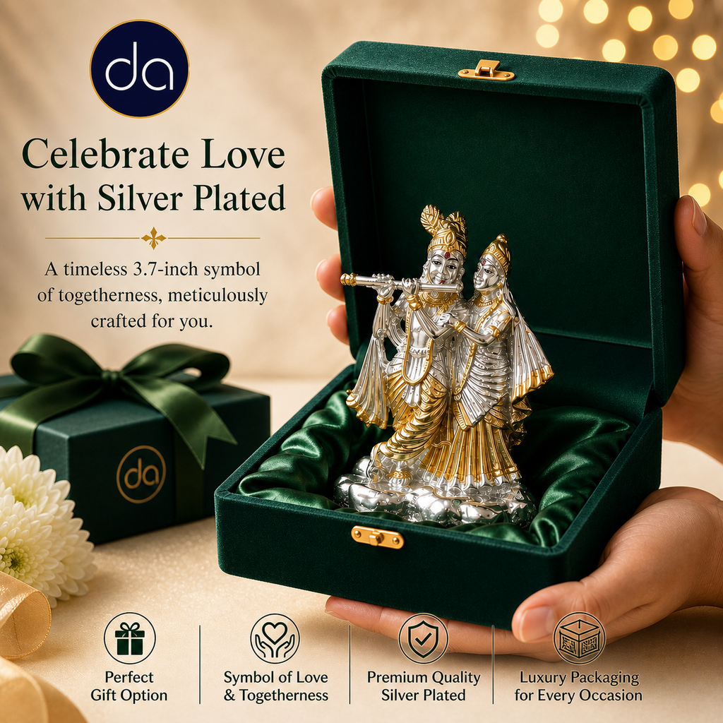 Radha Krishna Silver-Plated Idol (3.7")